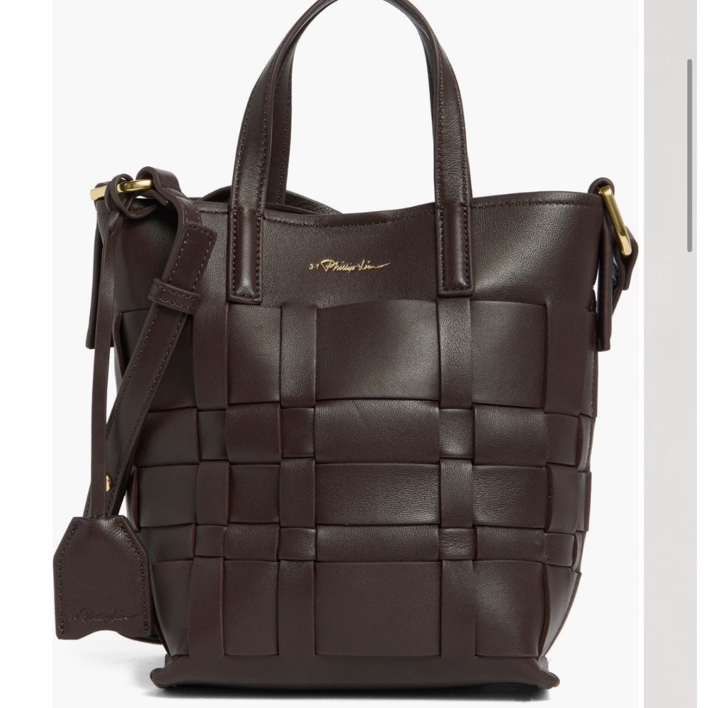 3.1 Phillip Lim Chocolate Leather Mini Modern Lattice Bucket Bag with Pouch